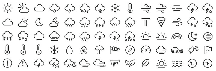Obraz premium Weather Forecast and Climate Outline Icon Web Vector Collection, Illustration eps10.