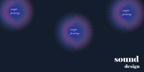 Vibrant sound design patterns displayed on a dark background with colorful circular graphics © Saurov