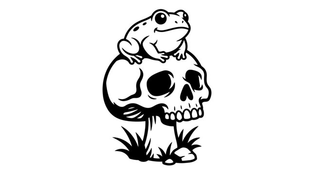 Toad on Skull Mushroom
