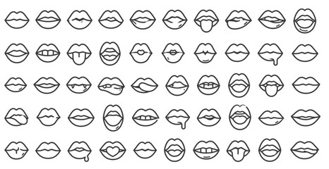 Fototapeta premium Lips and Mouth Shape Variations Outline Icon Web Vector Collection.