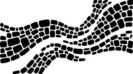 Abstract vector graphic illustration featuring flowing black stone brick patterns arranged in a dynamic wavy design © RizqArt
