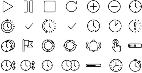 Fototapeta premium Technology and Time Management Outline Icons Set. Linear Black White Symbols for User Interface, Web Design, and Mobile App Development.