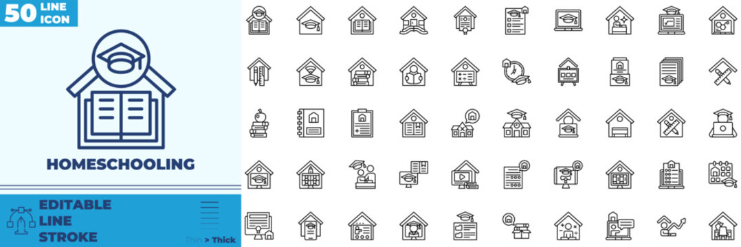 Homeschooling Line Editable Icons set