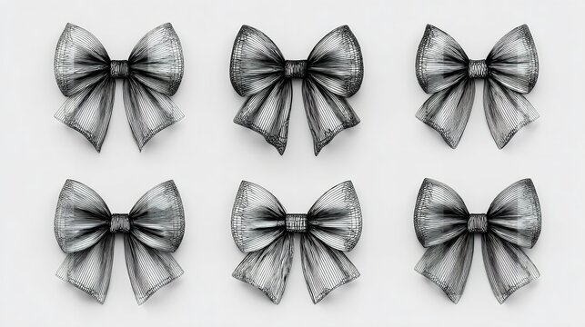Artistic watercolor illustrations of black coquette ribbon bows collection
