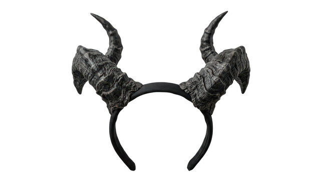 Realistic black devil demon horns on a headband isolated on transparent background