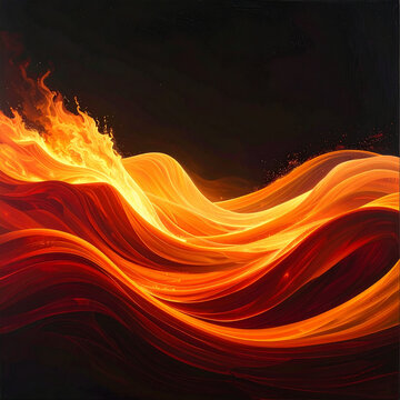 Fiery abstract waves of orange and red light