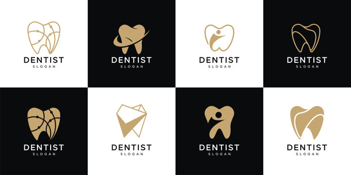 simple Dental care tooth icon set collection with clean healthy smile symbols modern, dentistry clinic branding design vector illustration