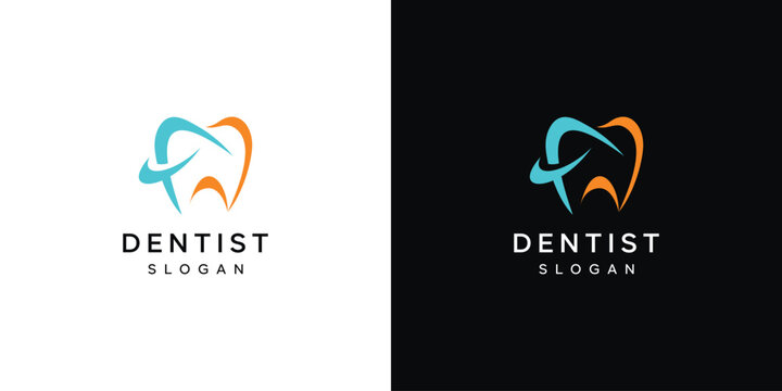 Dental care tooth icons with clean healthy smile symbols modern, dentistry clinic branding design vector illustration