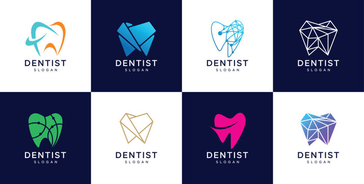 Dental care tooth icon set collection with clean healthy smile symbols modern, dentistry clinic branding design vector illustration