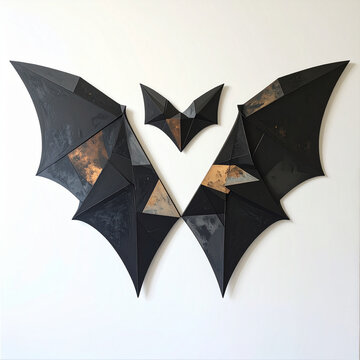 Geometric Bat Wing Sculpture with Metallic Accents