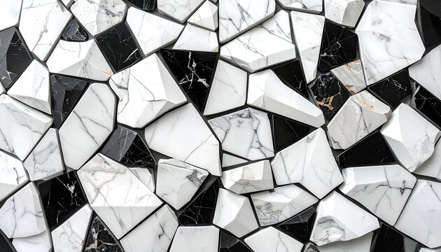 Abstract Geometric Pattern of Black and White Marble Mosaic.