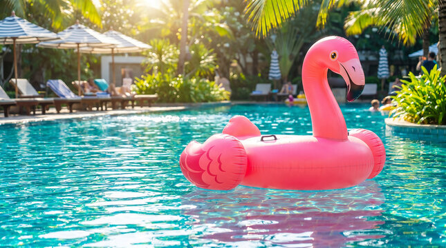 Pink Flamingo Float on Crystal Blue Pool Water