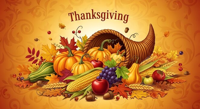 Thanksgiving, cornucopia, fall harvest, autumn, fruits and vegetables