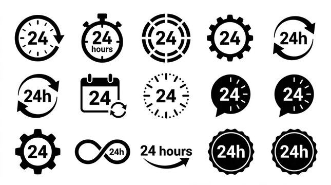Set of 24 hours service icons for business support