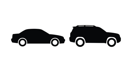 car and suv silhouettes on white background silhouette vehicle automobile transportation black simple graphic design icon © Mithon