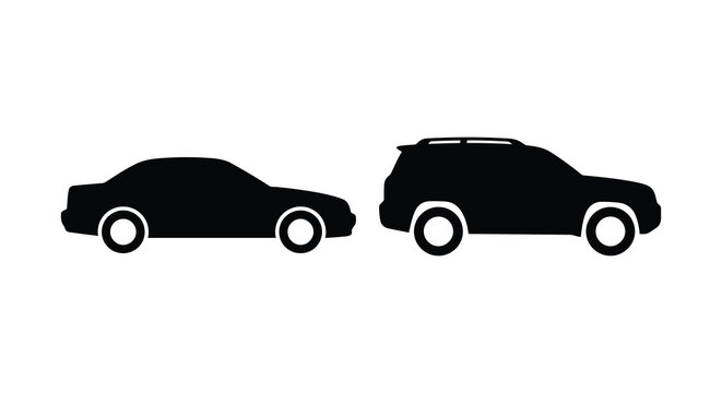 car and suv silhouettes on white background silhouette vehicle automobile transportation black simple graphic design icon