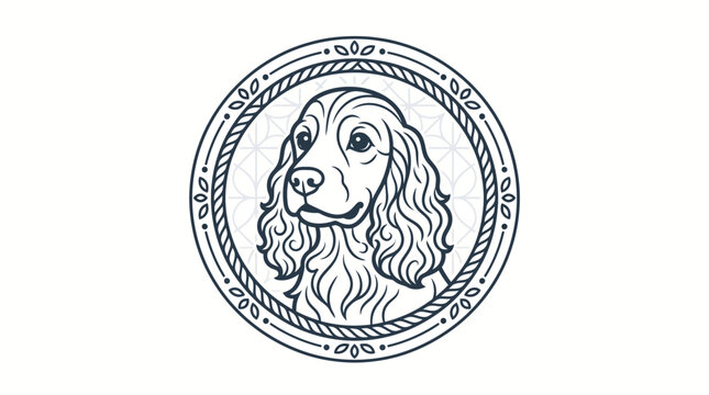 Vintage English Cocker Spaniel Dog Portrait Circle Badge Vector Illustration