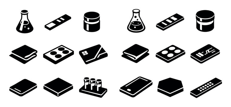 Laboratory and medical design icons with flask, test tube and credit card for infographic design in solid icons style