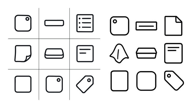 notes and reminders concept icons with tag, sheet and alert for mobile app design in outline style