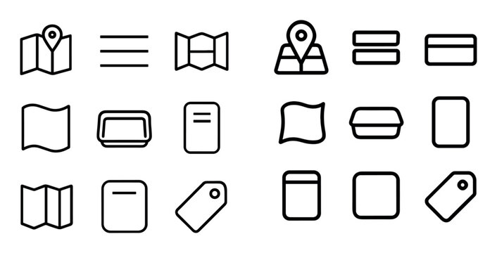 Navigation and location vector icons with map, flag and tag for mobile app design in minimal outline style