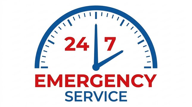 24/7 emergency service logo with clock face