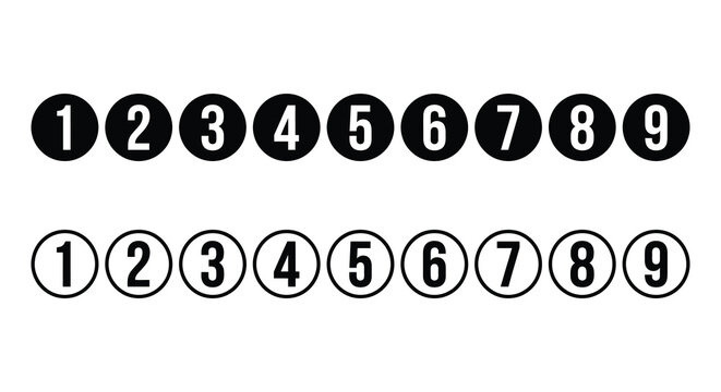 numbered circles in silhouette style black white contrast graphic design counting sequence ordinal enumeration visual representation