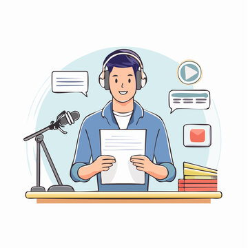 Podcaster with Microphone and Headphones