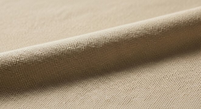 Detailed Close-Up of Light Beige Woven Fabric Showing Natural Slub Texture and Intricate Weave Pattern
