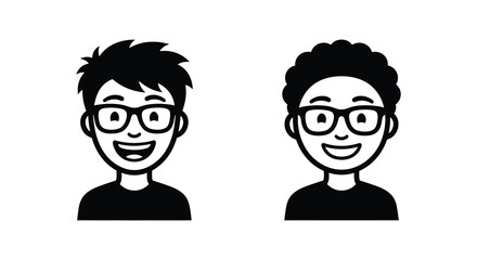 two people wearing glasses in black silhouette faces avatars icons vector illustration profile portrait simple minimalist © Mithon