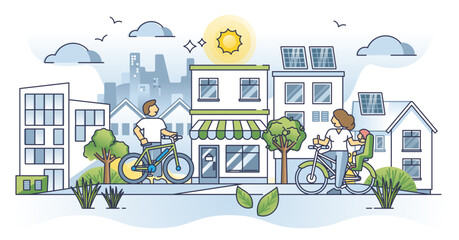 Naklejka premium Sustainable lifestyle and modern ecological city outline concept, transparent background.Green planet with organic and responsible resource consumption illustration.