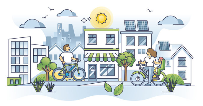 Sustainable lifestyle and modern ecological city outline concept, transparent background.Green planet with organic and responsible resource consumption illustration.