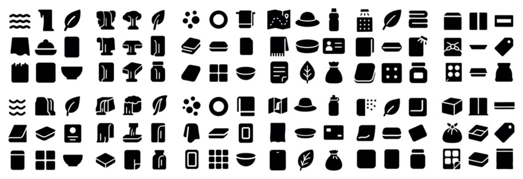 Household and wellness concept icons with towel soap and leaf for infographic layout in bold design