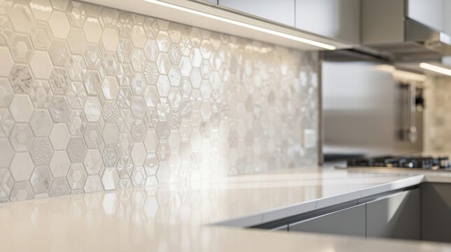 Modern Hexagonal Tile Backsplash with Integrated Lighting