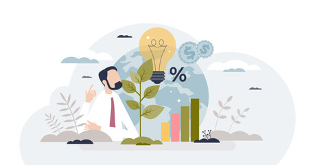 Obraz premium ESG or environmental social governance finance investing tiny person concept, transparent background. Business eco principles with sustainable.