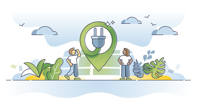 Charging point as station with electricity power supply outline concept, transparent background. Place to charge battery or plug in vehicle for recharging illustration.