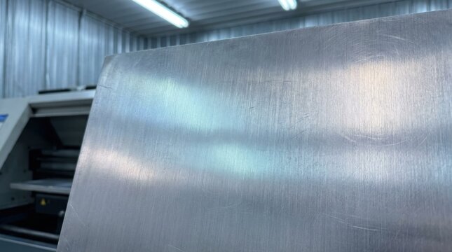 Brushed aluminum surface with fine linear texture and subtle light reflections
