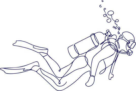 Scuba diver line art illustration Vector, illustration