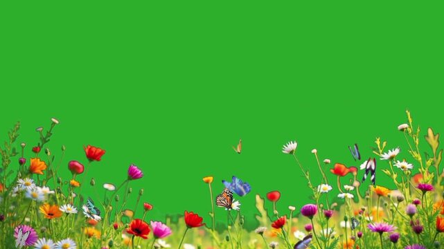 Green Screen Butterflies and Flowers.
