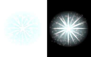 Fototapeta premium contrast split-screen presentation showing a radial star flare asset isolated on black and white.