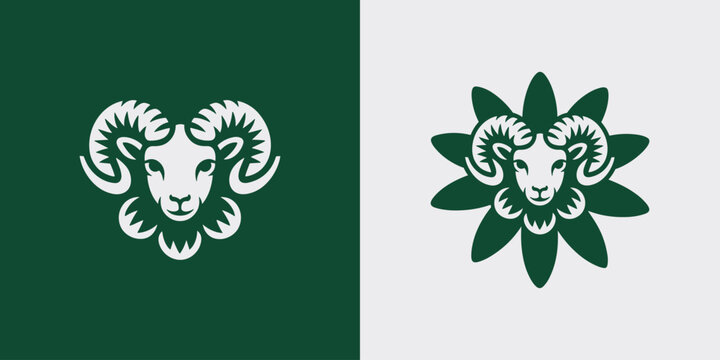 Minimalist ram head logo design featuring a stylized floral or leaf motif