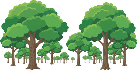 Obraz premium A lush green forest with many trees and dense foliage, representing nature's beauty and the environment