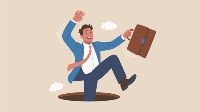 Businessman falling into a hole with briefcase Vector, illustration