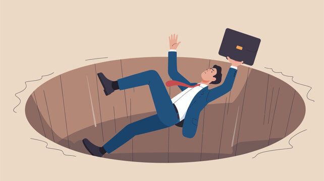 Businessman falling into a hole with briefcase Vector, illustration