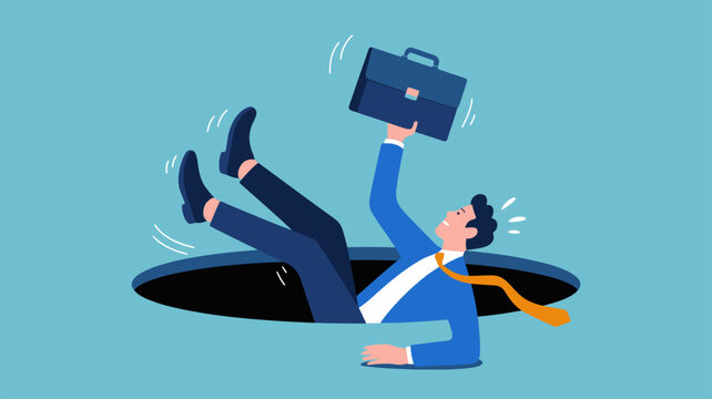 Businessman falling into a hole with briefcase Vector, illustration