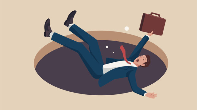 Businessman falling into a hole with briefcase Vector, illustration