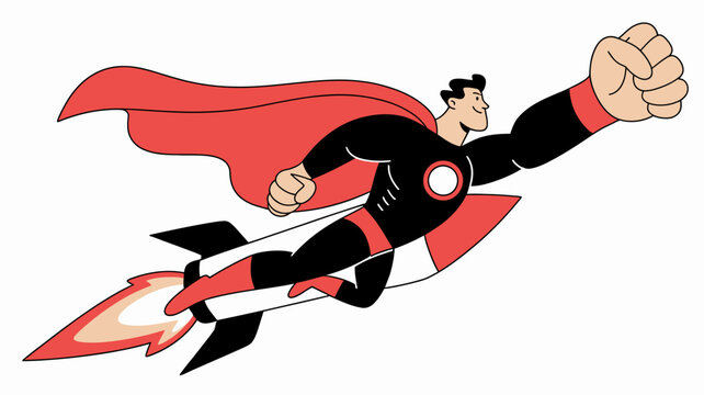 Superman flying with rocket Vector, illustration