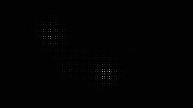 Minimalist digital halftone dot pattern flashing on black screen