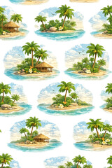 Fototapeta premium Tropical island escape seamless pattern