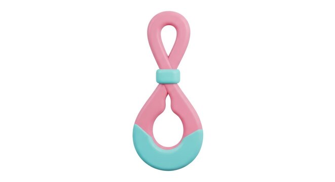 Looped pink and blue baby teething rattle toy in 3d render