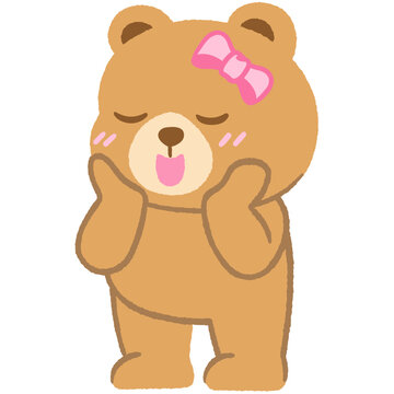 Chubby belly cute feminine teddy bear in love and stand blush bashful flat doodle hand-drawn